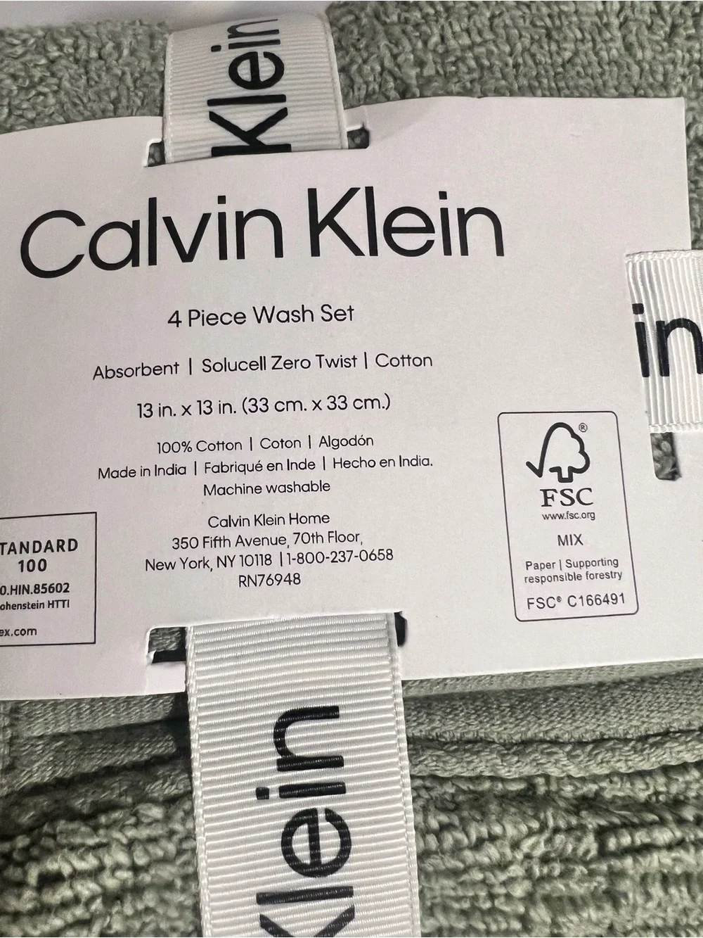 NWT CK Sage Green 4-Piece Wash Towel Set